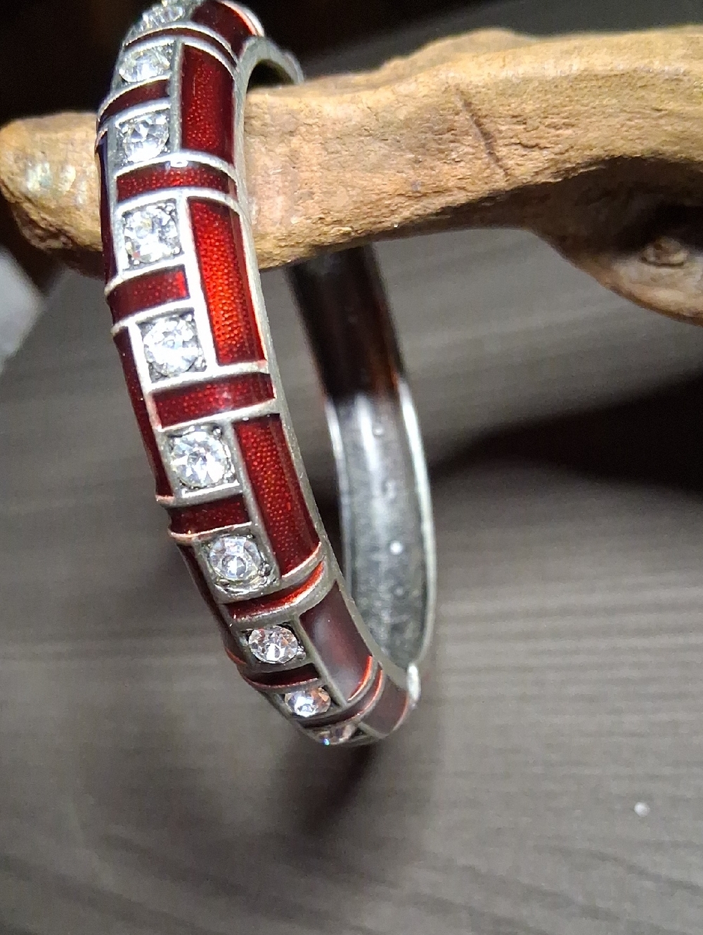 Vintage Red Enamel and Crystal Bangle Bracelet